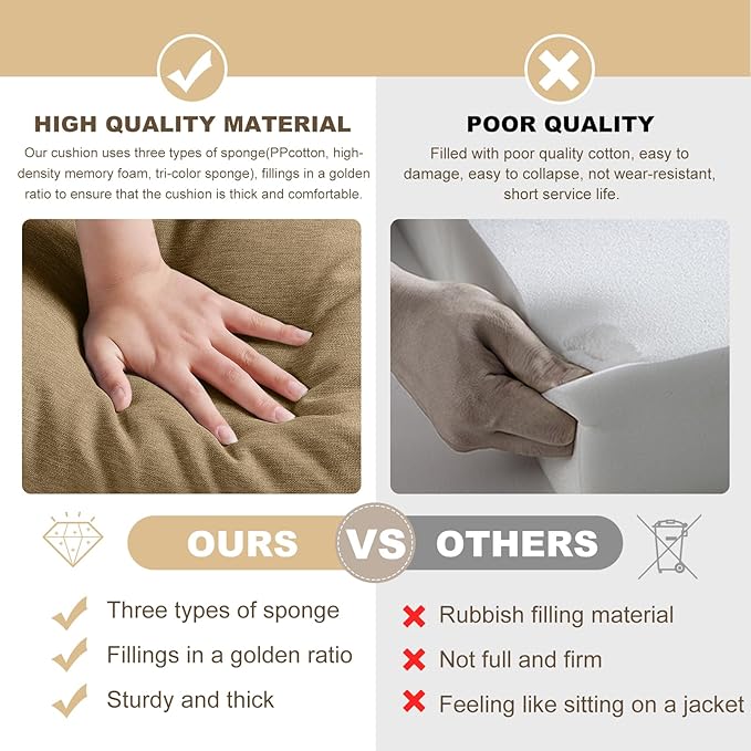 Bench Cushion 27 inches,Indoor/Outdoor Non-Slip Tufted Cushions, Premium Waterproof Linen, Soft Piano Sofa Cushions, Entryway Storage, Bay Window, High-Density Memory Foam(Coffee-27x12x4in)