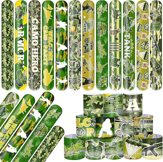 48 PCS Army Slap Bracelets Party Favors Military Camo Wristbands Bracelets Goodie Bag Fillers for Army Birthday Decorations Supplies for Class Reward Prizes Gift for Kids Party Favors Birthday Gifts