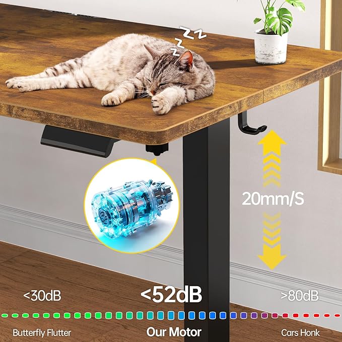 Veken 47.2" Standing Desk, Adjustable Height Office Desk with Wood Desktop, Computer Table for Home Work, Study and Gaming, Small Spaces, Modern Furniture，Brown