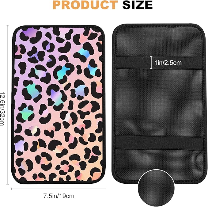 Adastrah Pink Gradient Leopard Auto Center Console Pad,Car Armrest Pad Car Armrest Seat Box Cover Protector for Most Cars