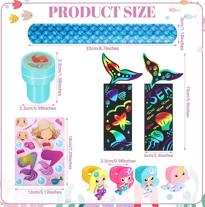 Capoda 134 Pcs Mermaid Party Favors Bulk for Girls Paper Glasses Slap Bracelets Stickers Rings Grow in Water Sea Animals Bookmarks Mermaid Goodie Bag Fillers for Mermaid Birthday Gifts Party Supplies