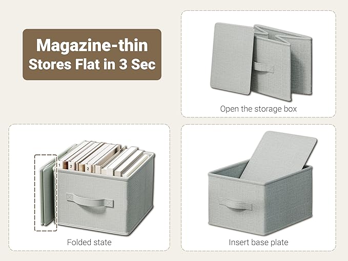 3 Pack Fabric Storage Bins for Shelves | 11.5x8.75x6.5in Closet Storage Baskets | Collapsible Storage Bins | Fabric Closet Organizers with Handles | Light Gray