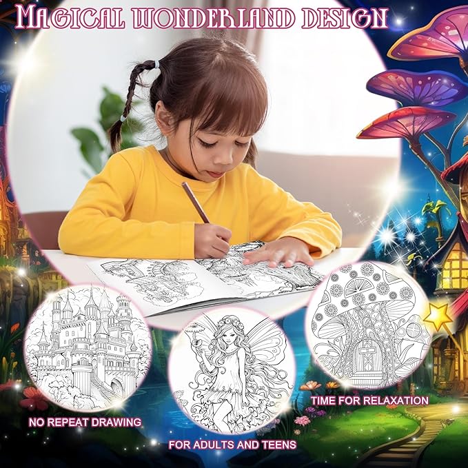 Coloring Book for Adult Coloring Book Bulk, DIY Art Coloring Book for Adult Drawing Book with Flower Words for Party Favors Goodie Bag Filler(24 Pcs,Fairyland)