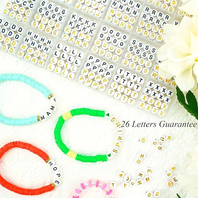 Friendship Bracelet Making Kit 96 Colors, 900pcs Letter Beads, 100pcs Number Beads, Gold Silver Spacer Beads Charms Clay Beads for Concert Friendship Bracelets Jewelry Polymer Heishi Beads