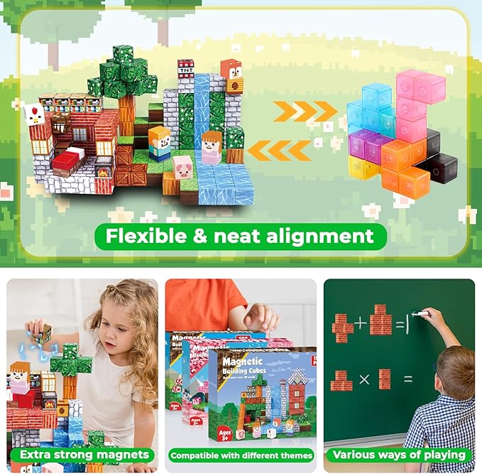 Goody King Magnetic Building Blocks|150PCS Magnetic Building Cube Game, Constructions Toys for Boys & Girls Age 3-4,5-8 9 10,STEM Montessori Stacking Toy, Sensory Tiles Building Birthday for Toddlers