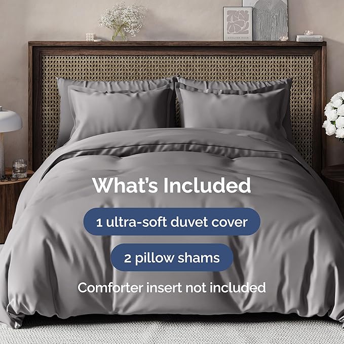 Duvet Cover Cal King Size Set - Extra Soft Cal King Size Duvet Cover 104 x 98 with 2 Pillow Shams - Hotel Luxury Easy Care and Fade Free w/Zipper Closures & Ties - Breathable Bedding Set (Dark Grey)