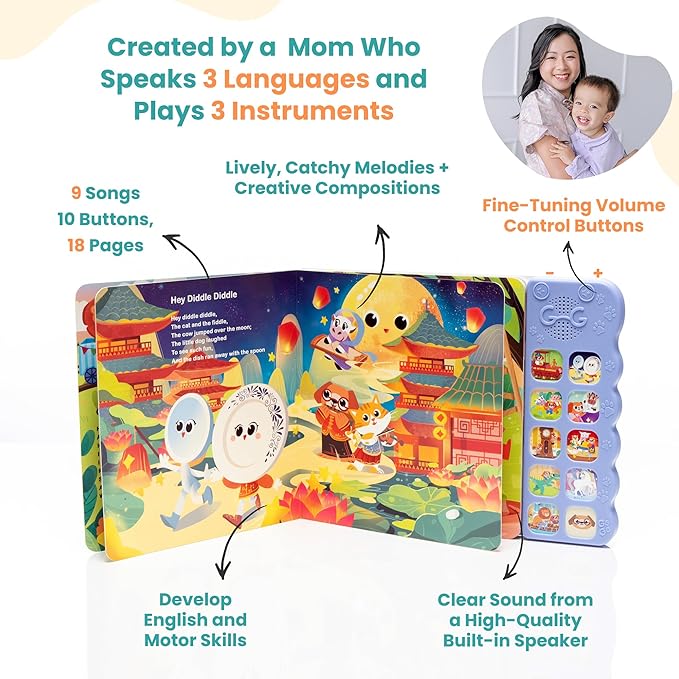 GO GO 9 Creative Animal Nursery Rhymes: Interactive Book for 1 Year Old, Sound Books for Toddlers 1-3, Musical Books for Toddlers 1-3, Music Book for Toddlers 1-3, Baby Books with Sound, Singing Books