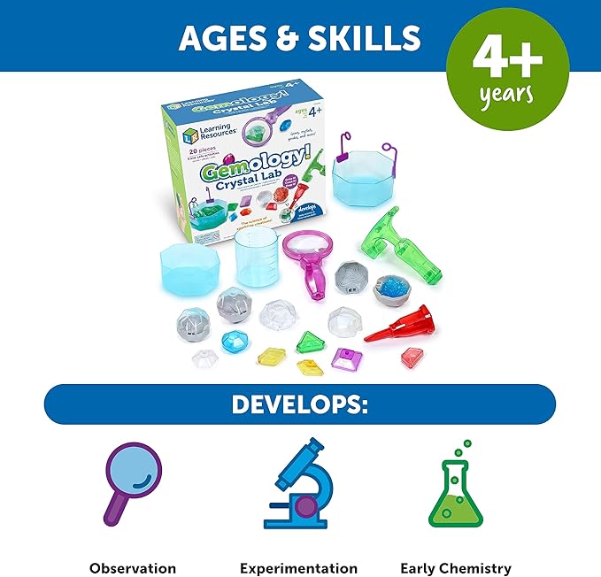 Learning Resources Gemology! Crystal Lab,STEM Toys, Early Science, Science Kit for Kids, Fun Gifts for Kids, 20 Pieces, Ages 4+