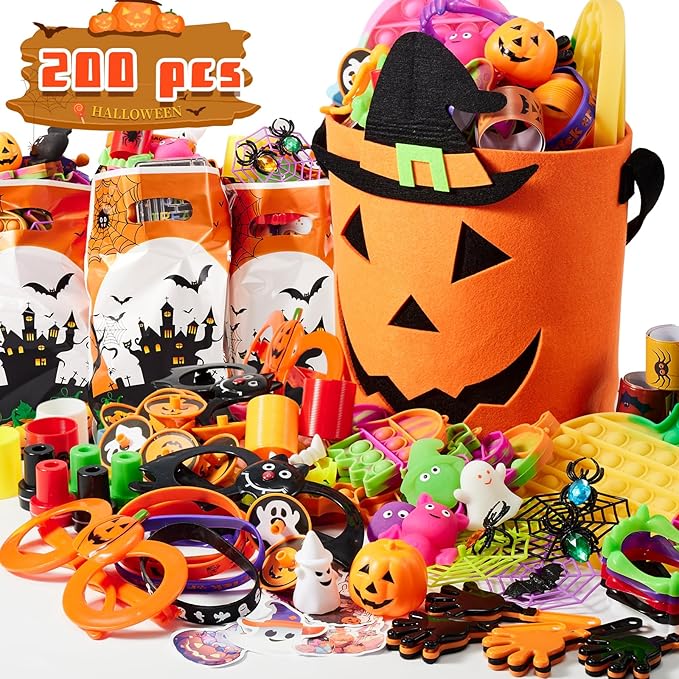 Halloween Party Favors 200Pcs Party Favor Toys in Bulk Goodie Bags Stuffers Return Gifts for Kids Birthday Party Favor Halloween Trick or Treat Classroom Party Supplies