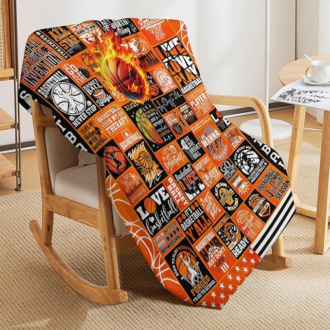 Basketball Throw Blanket - Soft Flannel Sports Basketball Blankets for Girls Boys Kids Basketball Lovers - Warm Basketball Throw Blankets for All Season Lap, Chair, Sofa - 50"x40"