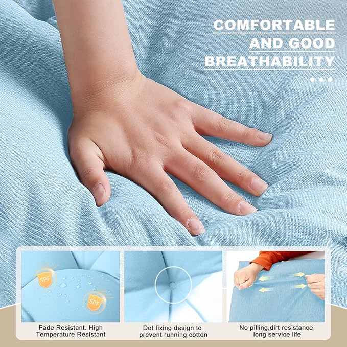 Bench Cushion 42 inches,Indoor/Outdoor Non-Slip Tufted Cushions, Premium Waterproof Linen, Soft Piano Sofa Cushions, Entryway Storage, Bay Window, High-Density Memory Foam(Grey Blue-42x16x4in)