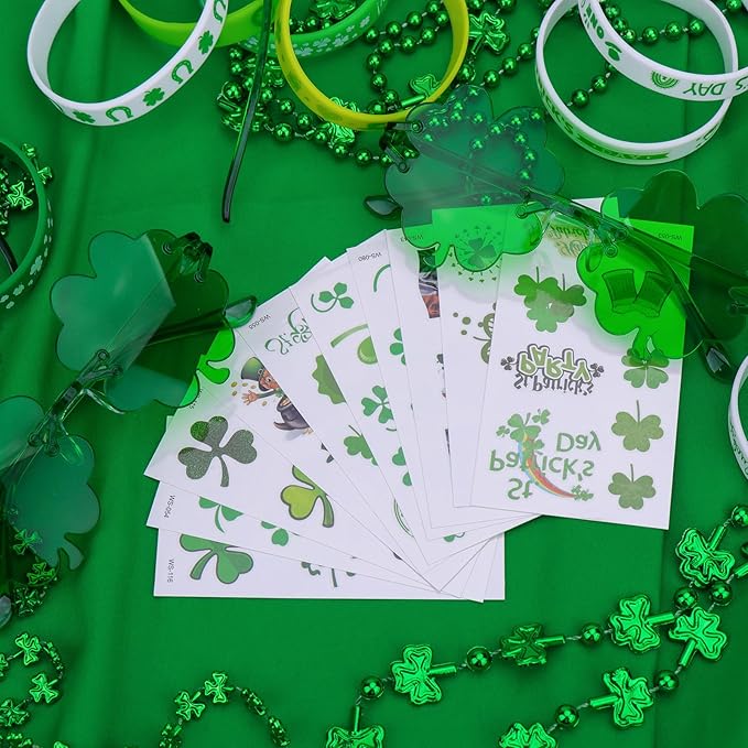 Homgaty 109 Pack St. Patricks Day Party Favors Set, Green Shamrock Glasses Beaded Necklace Bracelets Tattoos Stickers for St Patricks Day Irish Festival Decorations Supplies