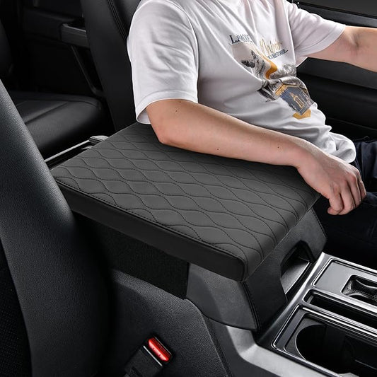 POKSRI Truck Center Console Cover/pad PU Leather,Universal Large Armrest mat, Adjust Driving Posture Cushion,Protector Box,Keep Driving Safety,f150 Sierra Titan silverdo Tundra