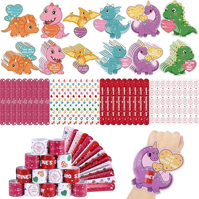 Hooqict Slap Bracelets Valentines Day Cards for Kids School Classroom 36 Pcs Dinosaur Valentines Cards Set Valentines Party Favors Exchange Gifts for Students