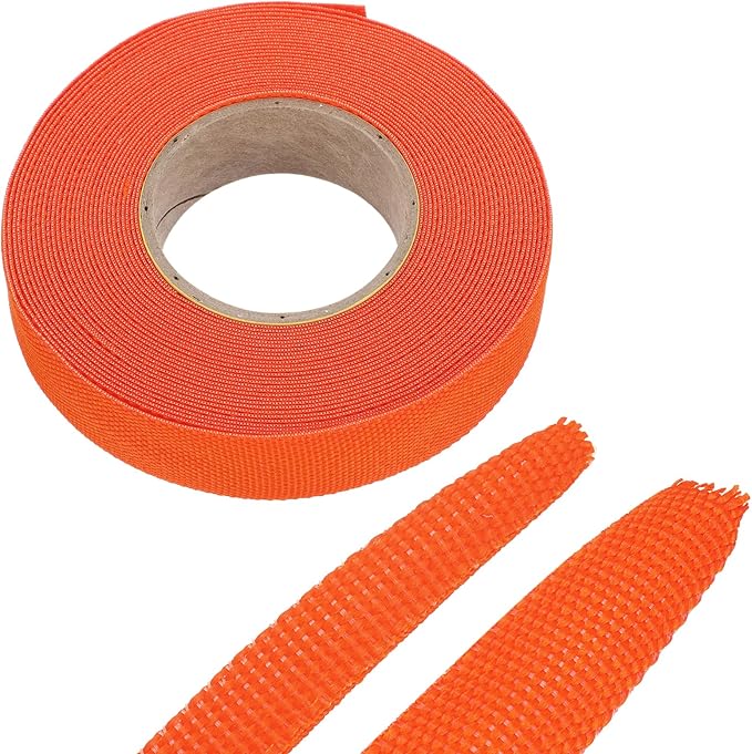 MECCANIXITY Braided Cable Sleeves Heat Shrinkable Fabric Sleeving, 5/8" 33ft Orange 2:1 Ratio Heat Shrinkable Cord Protector for Harness Cable, Network Cable Protection, Cable Management