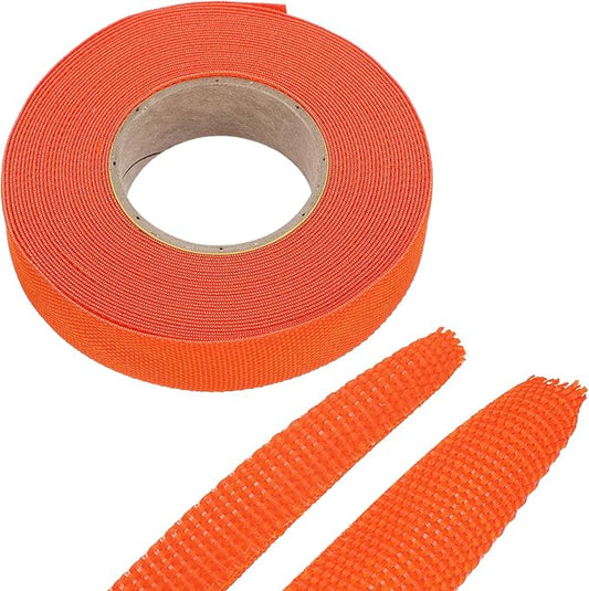 MECCANIXITY Braided Cable Sleeves Heat Shrinkable Fabric Sleeving, 5/8" 33ft Orange 2:1 Ratio Heat Shrinkable Cord Protector for Harness Cable, Network Cable Protection, Cable Management