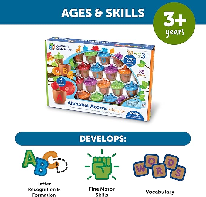Learning Resources Alphabet Acorns Activity Set, Develops Letter Recognition, Educational Toys for Toddlers, Homeschool, Visual & Tactile Learning Toy, 78 Pieces, Ages 3+