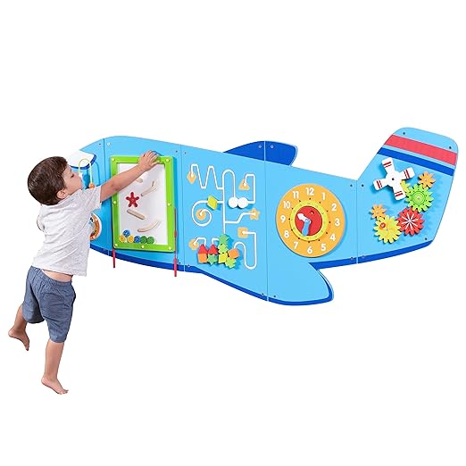 SPARK & WOW Airplane Activity Wall Panels - Ages 18m+ - Montessori Sensory Wall Toy - 6 Activities - Busy Board - Toddler Room Décor