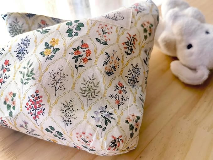 HAPPYHEIDI Large Floral Cotton Makeup Bag Cosmetic Travel Pouch, Make Up Purse Organizer, Canvas Lined Cute Grid Flower Show