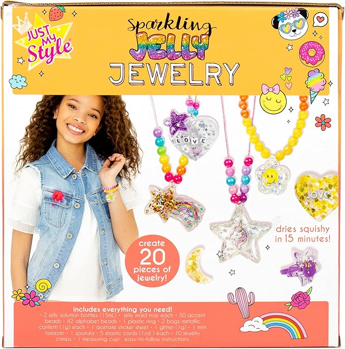Just My Style Sparkling Jelly Jewelry, Make Your Own Squishy Jewelry, Create 25 Pieces of Jelly Jewelry, Fun Weekend or Sleepover Activity, Great Bead Kit for Kids Ages 6, 7, 8, 9