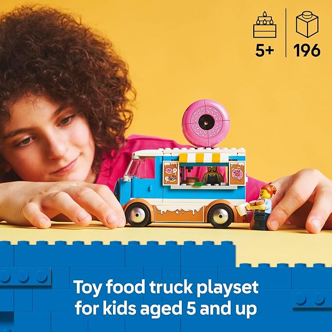 LEGO City Donut Truck Toy - Building Toy for Kids, Boys and Girls, Ages 5+ - Mobile Donut Stand with 2 Minifigures and Other Accessories - Fun Gift Idea for Birthdays and Holidays - 60452