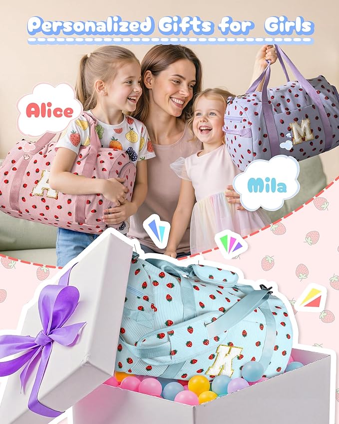 5 Year Old Girl Birthday Gift Ideas, Girls Gym Bag, Kids Personalized Weekend Duffel Bags with Shoe Compartment, Initial Travel Tote with Makeup Bag, Sweet 16 Gifts for Teens (Letter H)