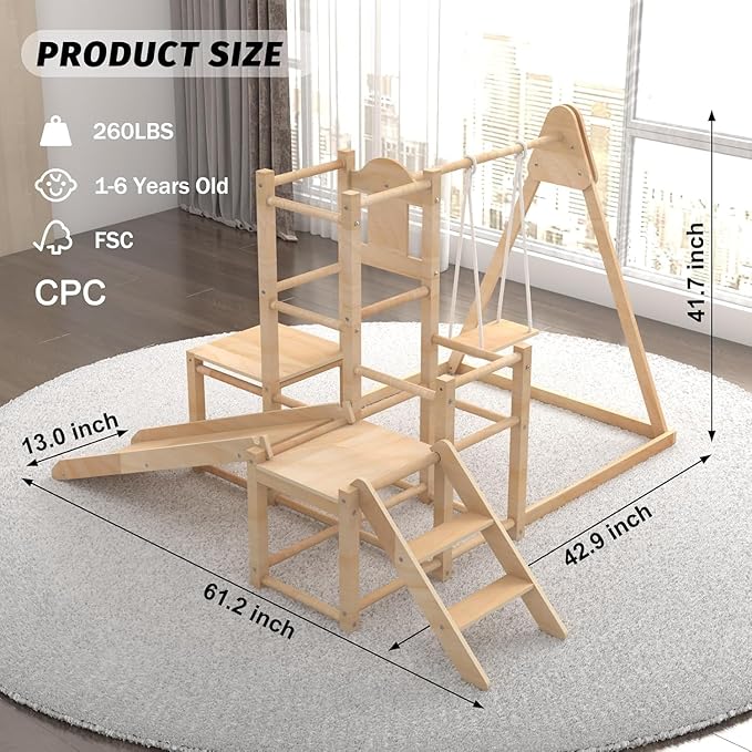 Indoor Playground, Jungle Gym, Wooden Montessori Climber Playset With Slide, Swing for Toddlers, Toddler Climbing Toys Indoor, Special Wooden Structure Indoor Playset, Baby Climbing Toys Indoor