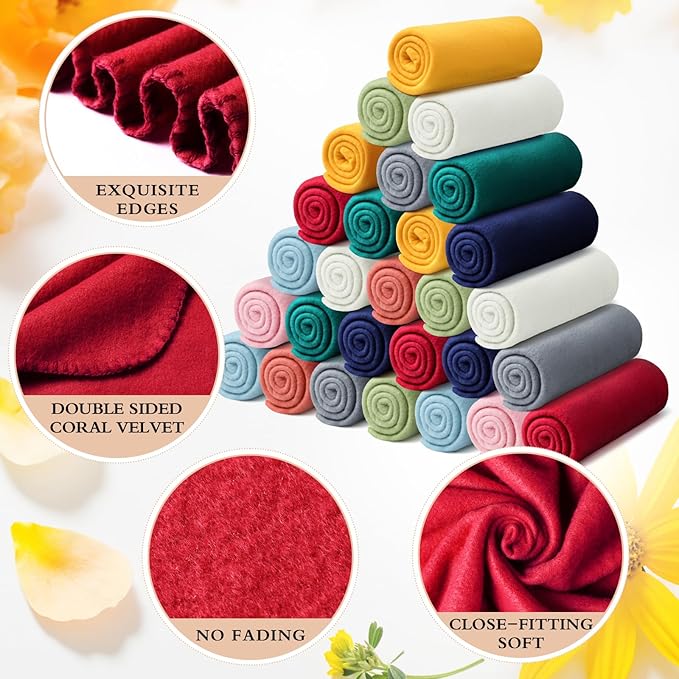 Kinlop Fleece Blanket Bulk 60 x 50 Inch Soft Lightweight Fleece Cozy Blanket Warm Throw Plush Pet Throw for Bed Couch Sofa Home Office Wedding Gifts Travel Camping(Classic Color,60 Packs)