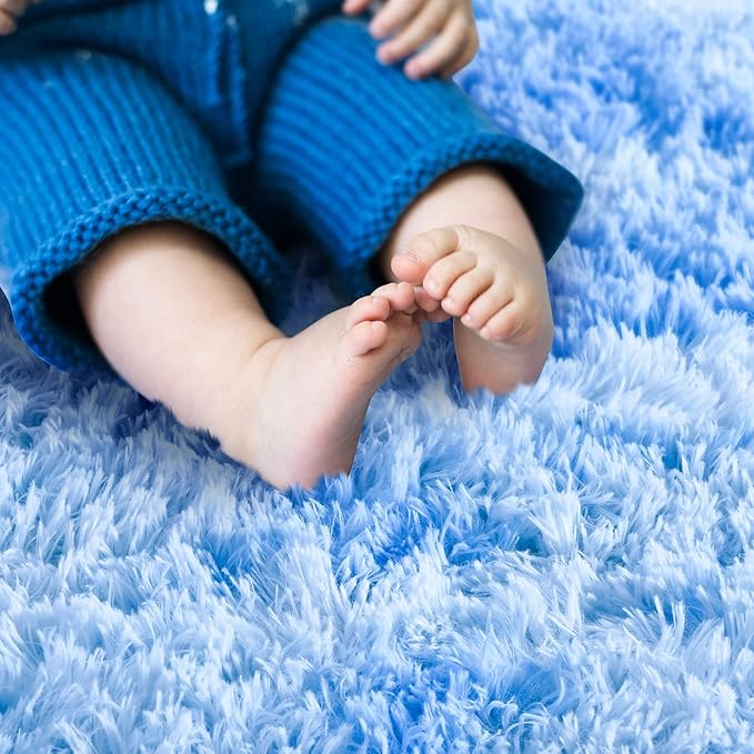 Noahas Oval Fluffy Blue Rainbow Rug 2.6X5.3 Small Kids Rugs for Bedroom Girls And Boys Aesthetic,Bedside Bedroom Rug,Ultra Soft Runner Carpet Modern Shaggy Nursery Area Rugs Home D飯r