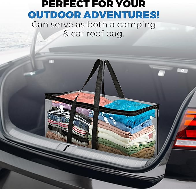 4 Pack Clear Large Moving Bags, Heavy Duty Storage Bags, College Totes, Storage Bins, for Organizing Blankets, Clothing for College, Dorm, Packing, Durable with Zipper and Handle 25x14x12