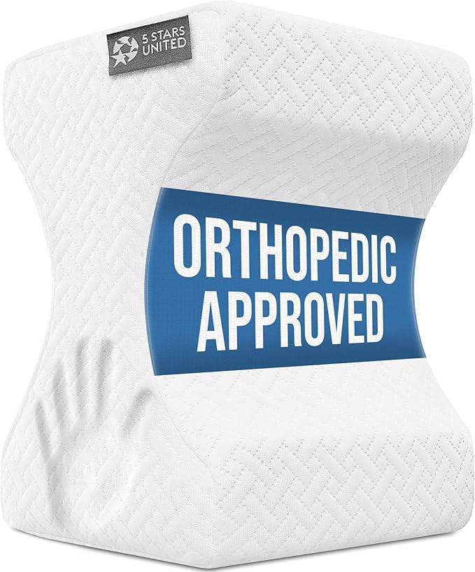 5 STARS UNITED Knee Pillow for Side Sleepers - Hip Pain Relief, Memory Foam Leg Cushion for Side Sleeping - Between Legs Pillow for Sciatica & Lower Back Pain, White