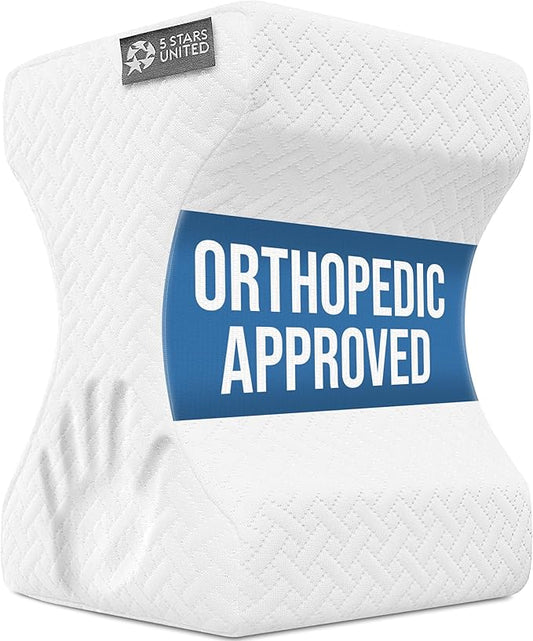 5 STARS UNITED Knee Pillow for Side Sleepers - Hip Pain Relief, Memory Foam Leg Cushion for Side Sleeping - Between Legs Pillow for Sciatica & Lower Back Pain, White