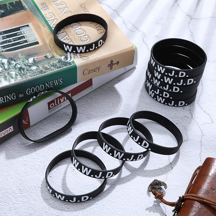 Jadive 20 Pcs WWJD Rubber Bracelets What Would Jesus Do Silicone Wristbands for Women Men Jesus WWJD Inspirational Bracelet Motivational Bracelet Religious Christian Party Favors Gifts