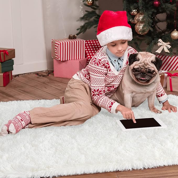 Noahas Fluffy Cream White Rugs for Bedroom Living Room,2.6'X5.3' Oval Throw Rug for Kids Room,Shag Hallway Runner Rug,Small Soft Shaggy Bedside Non-Slip Plush Nursery Dorm Carpet Home Decor