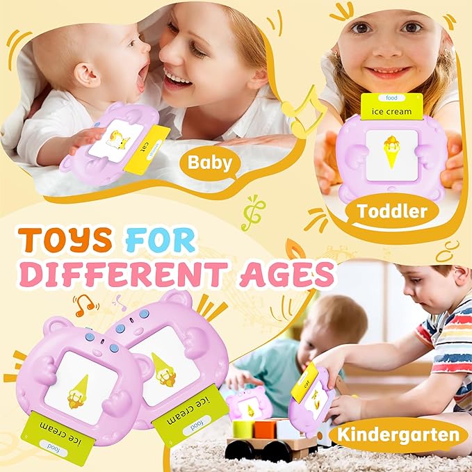 Toddlers Talking Flash Cards, Baby Learning Cards with 224 Sight Words, Educational Toy Gifts for Toddler 3-12 Year Old Boys and Girls, Montessori Toys, Speech Therapy, Autism Sensory Toys, Pink