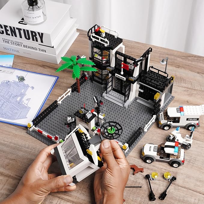 City Police Station STEM Building Kit,Compatible with Lego City Police Station Toy with Police Car,Police Motorcycle,MOC Ideas Best Toy Gift for 8+ Boys.631PCS