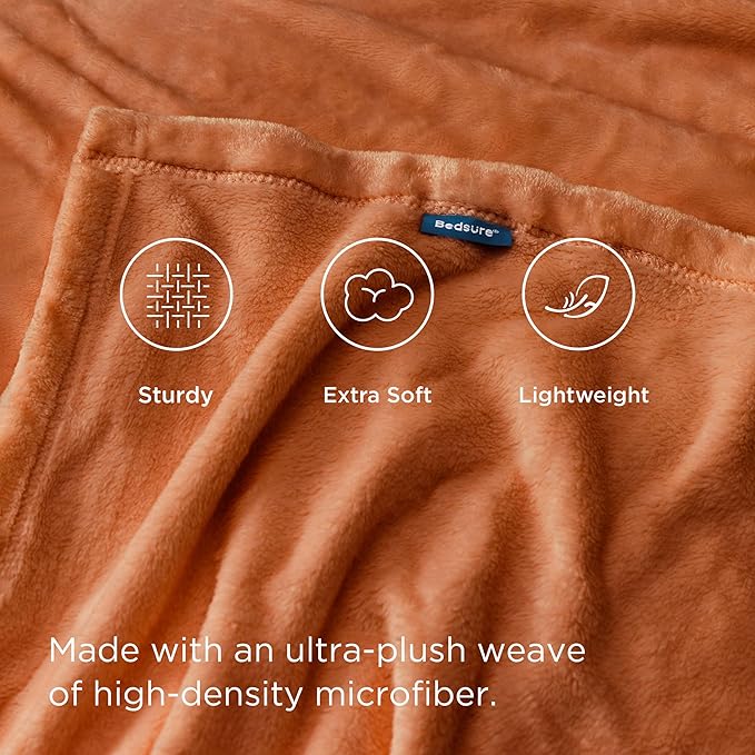 Bedsure GentleSoft Twin XL Fleece Blanket Dorm Bedding - Lightweight Soft Cozy Blankets for Bed, Sofa, Couch, Travel, Camping, Burnt Orange, 66"x90"