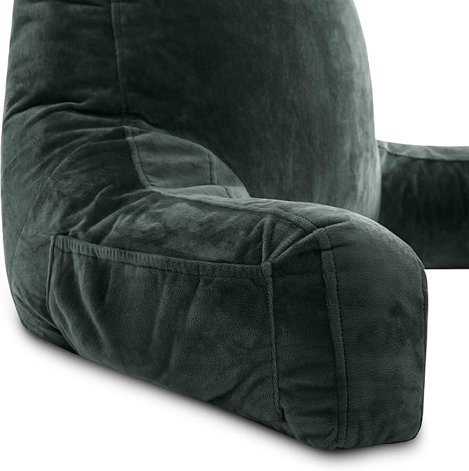 Husband Pillow XXL – Reading Pillow Bed Chair with Arms & Back Support – Dark Green - Back Pillow for Beds Sitting Up – Bed Rest Arm Pillow – Comfy Reading Pillow for Adults