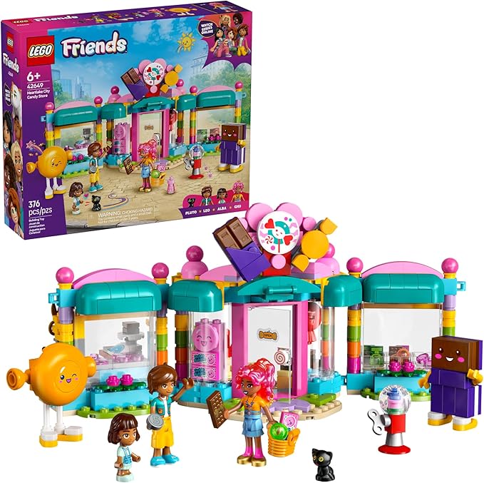 LEGO Friends Heartlake City Candy Store Building Toy - Pretend Play Set for Kids, Girls and Boys, Ages 6+ - with 2 Minidolls, a Micro-Doll, and a Cat Figure - Gift Idea for Birthday - 42649