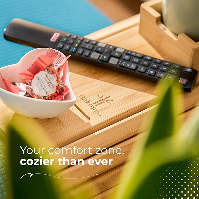 Bamboo Couch Cup Holder – Eco-Friendly Sofa Armrest Tray Table with Cup Holder for Coffee, Snacks & Phone – Foldable Bamboo Couch Arm Table, Anti-Slip Armrest Tray for Couch