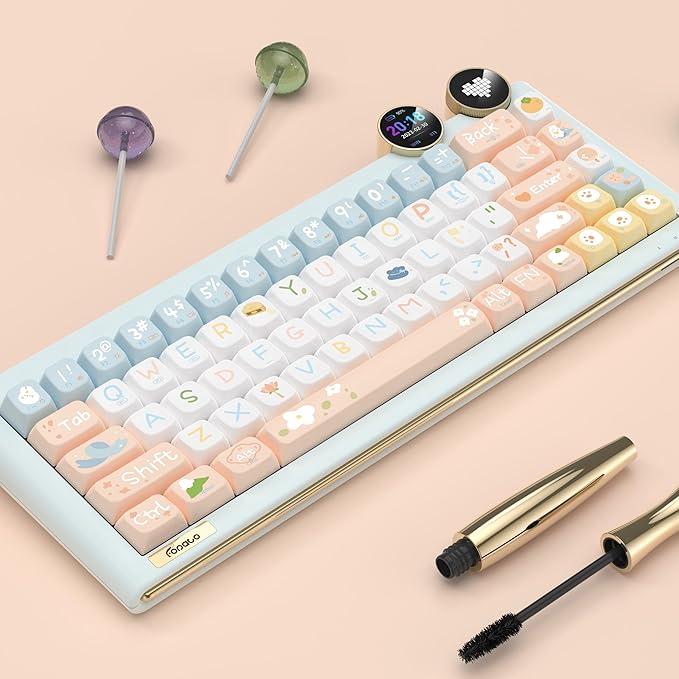 D68 Gaming Keyboard, 68% RGB Hot Swappable Gasket Structure 3-Mode Mechanical Keyboard, 68 Keys Bluetooth Wireless Keyboard with Linear Switch, PBT Keycaps, Screen for Windows Mac (Green)