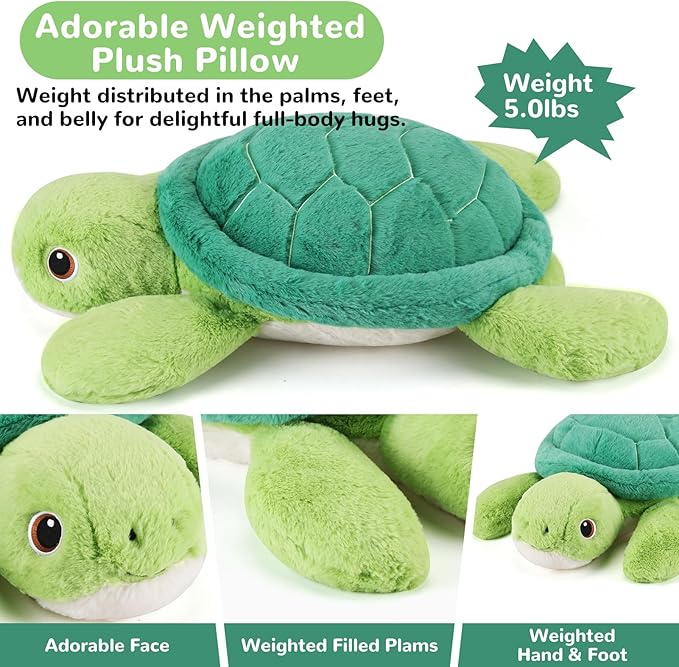Turtle Weighted Stuffed Animals - 28 Inch 5.0 Pounds Weighted Plushies Sea Turtle Stuffed Animal - Large Tortoise Plush Pillow - Cute Plush Toy Gifts for Kids & Adults (28" 5.0 lbs)