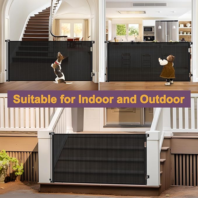 42" Tall X 130" Extra Wide Retractable Baby Gates for Large Openings Extra Tall Dog Gates for Doorways Extra Tall Pet Gate Indoor Outdoor Long Baby Gate Retractable Child Gate Tall Mesh Gate, Black