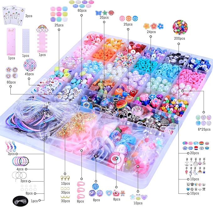 3200 Pcs Unicorn Jewelry Activity Kit,Clay Beads Bracelet Making Kit,Flat College Style Beading for Friendship Jewelry Making,Crystal Time Gem Ring Gifts,DIY Crafts for Teen Girls(Sapphire blue)