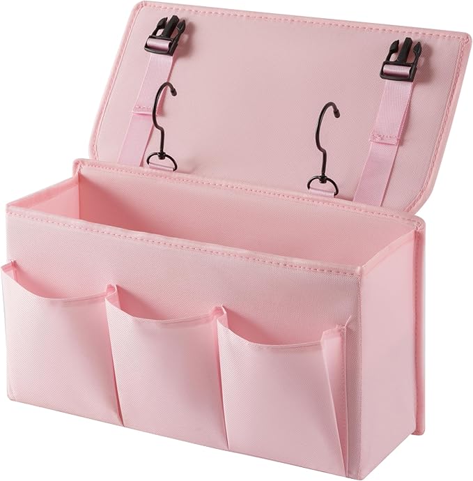 Bedside Caddy Bedside Storage Organizer,Bed Caddy With Thickened Material Suitable for Homes, Dormitories, Hospitals, Cribs, RVs，Great for Magazines,Books,Remote, Phone (Pink)