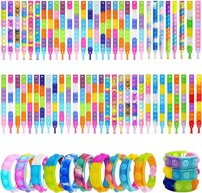 50pcs pop Bracelet,Random Pop Bubble Fidget Sensory Toys, Pop Toy Bulk for Party Favor, Classroom Student Prizes Easter Basket Goodie Bag Stuffers Christmas Valentine Gift for Kid
