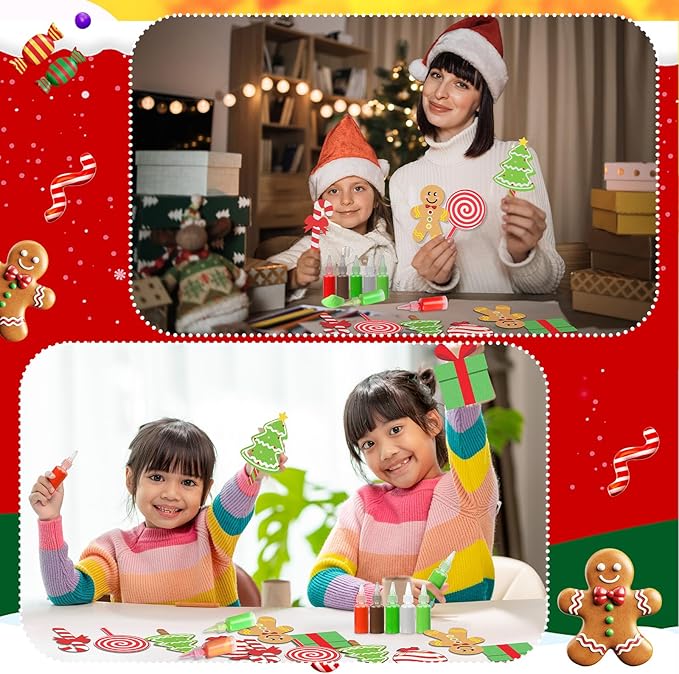 24 Set Christmas Sand Art Kits for Kids Christmas Crafts Candy Cane Gingerbread Kit Create Your Own Sand Painting Kits Classroom Home Creative Activities