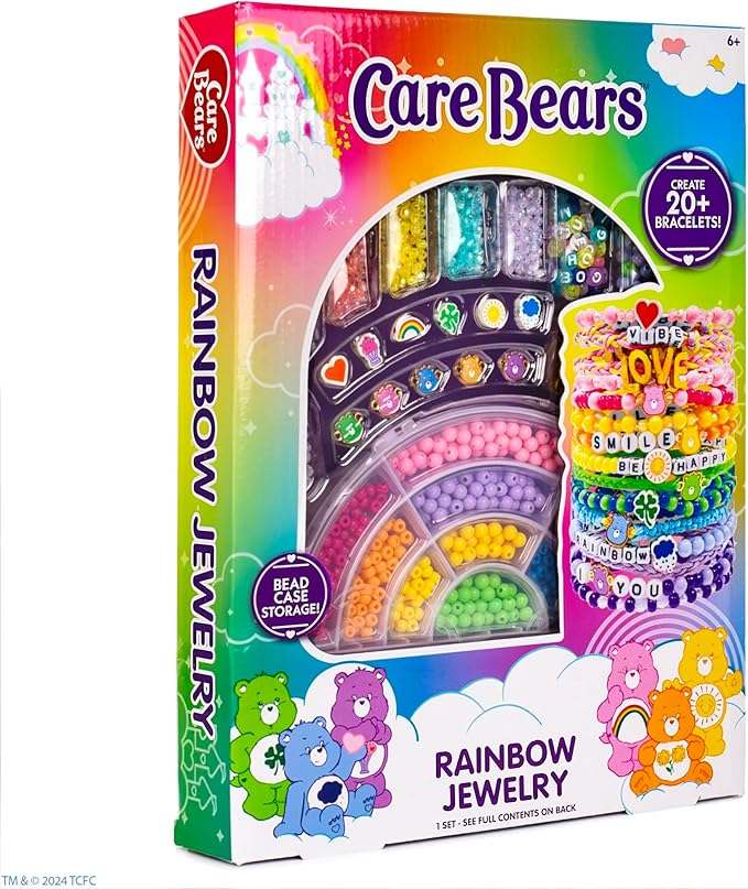 Care Bears Rainbow Jewelry, Make Over 20 Bracelets With Charms & Beads for Bracelet Making, Bracelet Making Kit with Storage Case, Friendship Bracelet Kit, Girls Toys Age 6-8, Charm Bracelet Kit