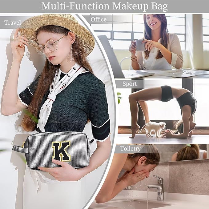 YOOLIFE Gifts for Women Teen Girls Kids - Initial Makeup Bag Cosmetic Bag Toiletry Pouch, Personalized Birthday Gifts for Women Girls Mom Daughter Sister Friends, Black M