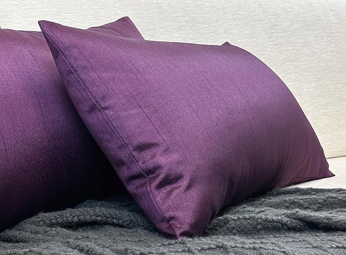 Aiking Home 12x24 Inches Faux Silk Rectangular Throw Pillow Cover, Zipper Closure, Eggplant (Set of 2)